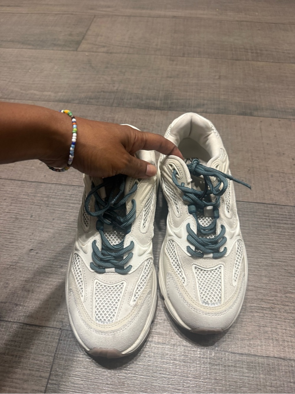 Zara White Sneakers with Teal Laces